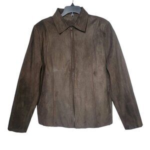 Women Suede Jacket Sz 40 L Vintage Retro Gypsy Piel Leather distressed Olive